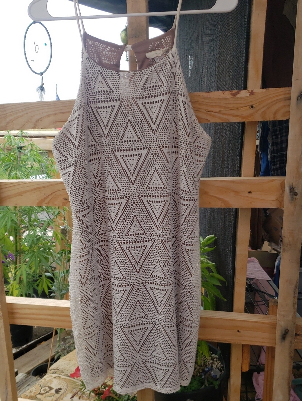 Poetry Geometric Crochet Lace Halter Midi Dress Tan Cream Neutral Boho XL